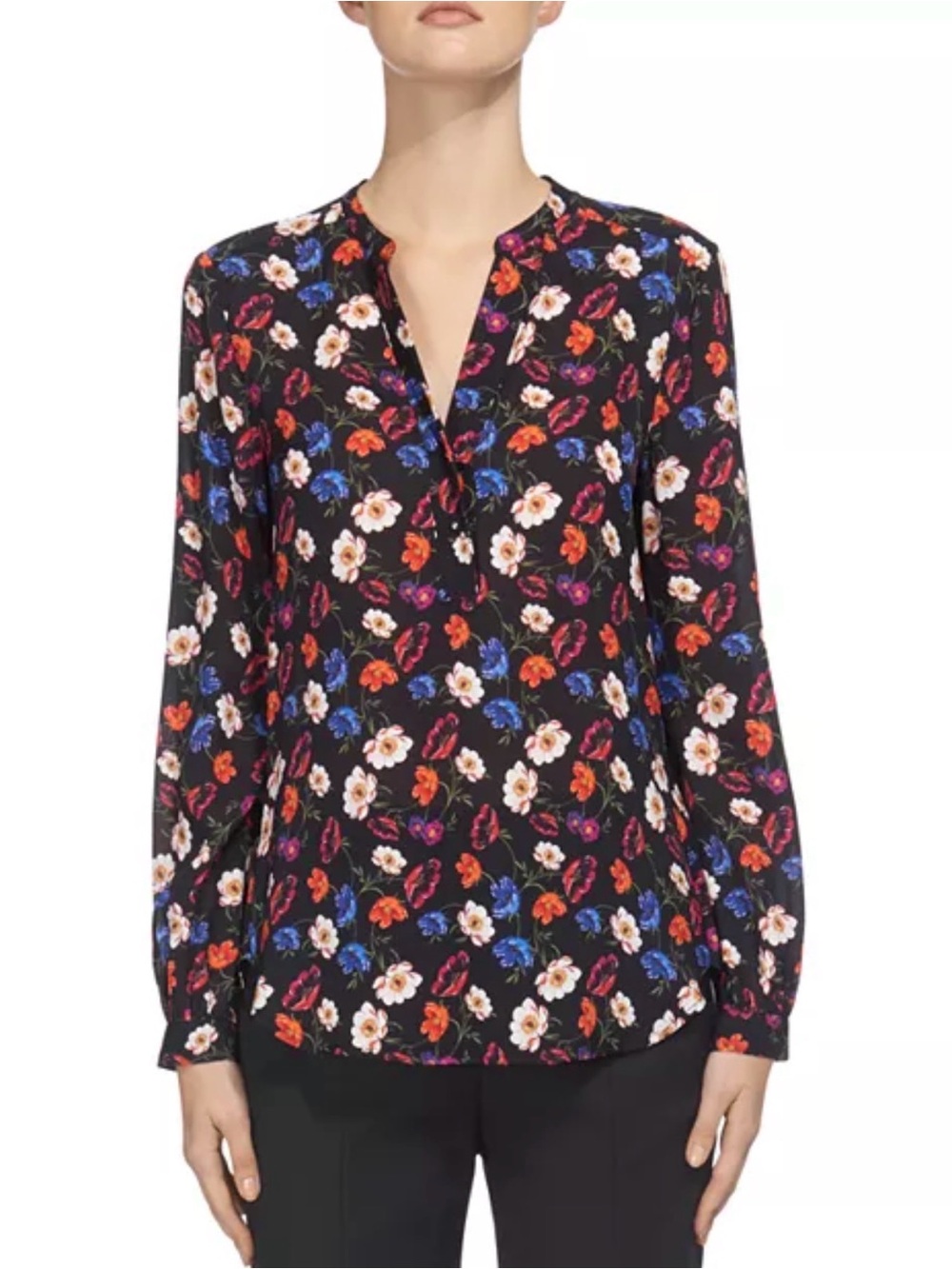 NWOT Whistles 100% Silk Pansy Print Floral Blouse - Size 2